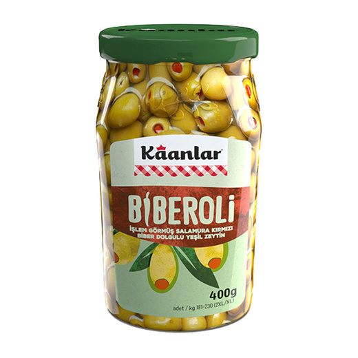 KAANLAR BİBEROLİ BİBERLİ YEŞİL ZEYTİN 400 GR 181-230