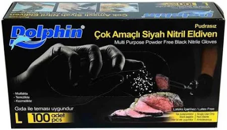 DOLPHIN SİYAH NİTRİL ELDİVEN L BEDEN 100'LÜ